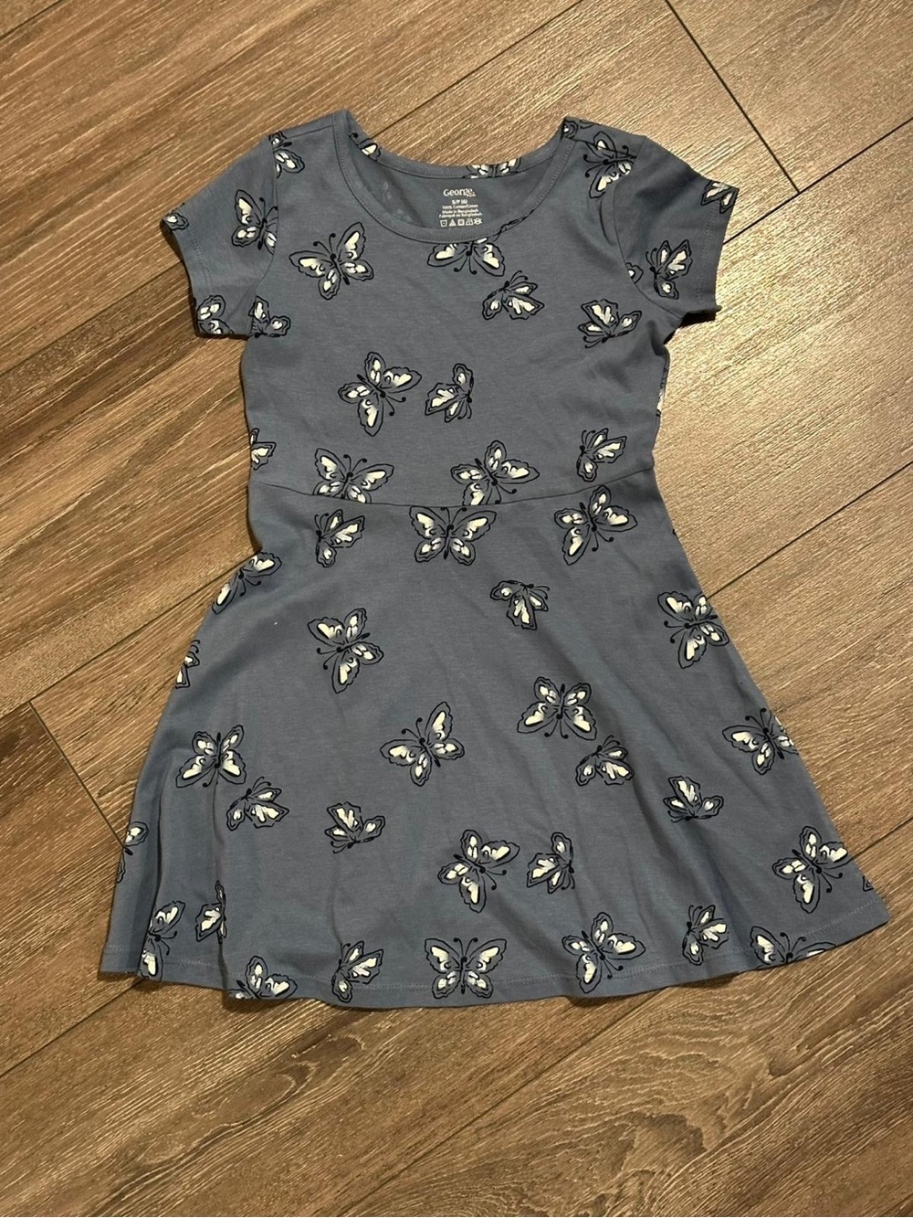 George Blue Short Sleeve Butterfly Skater Dress